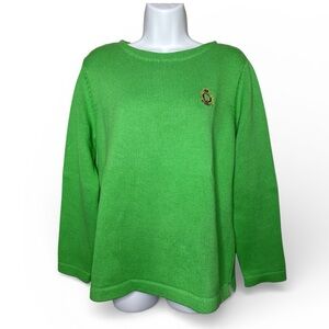 Lauren Ralph Lauren Green Knit Sweater with Embroidered Crest Heritage Women's L